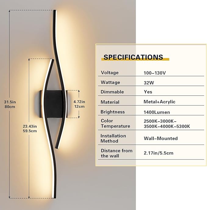 Joossnwell Bathroom Vanity Light Modern Bathroom Lighting Fixture Over Mirror 31.5 Inch Black Vanity Light Bar Dimmable 5CCT Vanity Lights Led Bath Wall Lamp