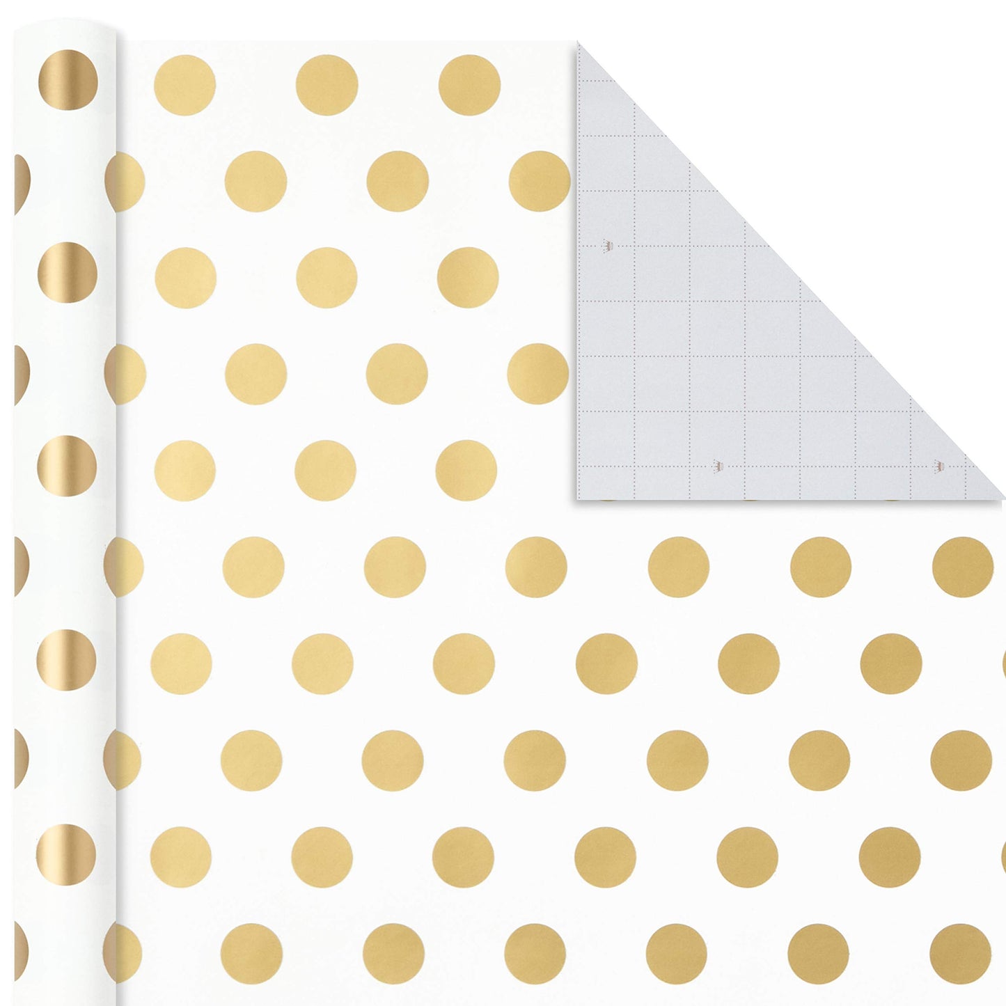 Hallmark Wrapping Paper Rolls for Weddings, Bridal Showers, Birthdays - Gold and White Gift Wrap Paper (Set of 3 Rolls: 105 sq. ft. ttl.) Metallic Striped and Polka Dot for All Occasions
