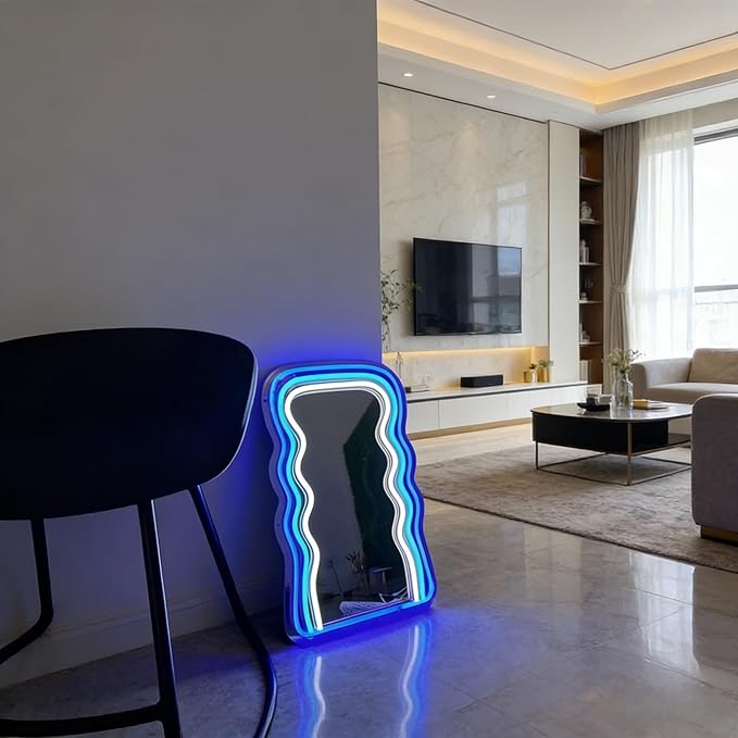 LED Mirror Neon Lights Light Up Dressing Mirror Cat/Shine Heart/Bat/Butterfly Shape Neon Mirror Sign for Modern Home Girl Room Bathroom Salon Wall Art Decor Gift for Girlfriend USB Powered