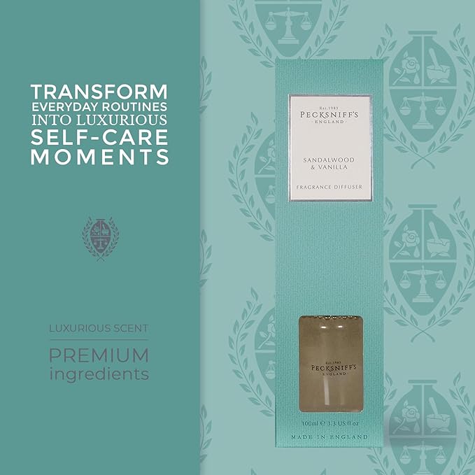 Pecksniff's Classic Diffuser Set | Enchanting Sandalwood & Vanilla Scent | Long-Lasting, Captivating Fragrance Diffusers for Home and Office, 100 ml/ 3.3 fl oz