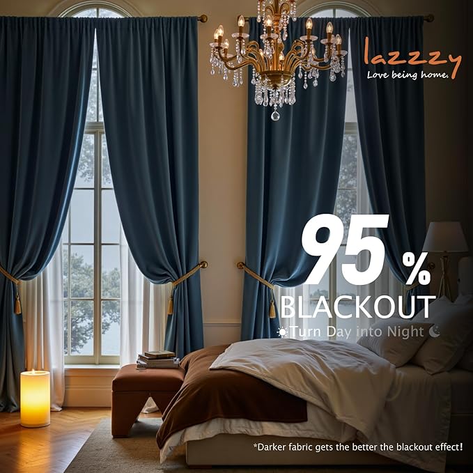 Lazzzy Velvet Blackout Curtains Thermal Insulated Room Window Drapes Super Soft Luxury Curtains for Living Room Bedroom Rod Pocket 2 Panels, Dark Slate, 42" W x 84" L