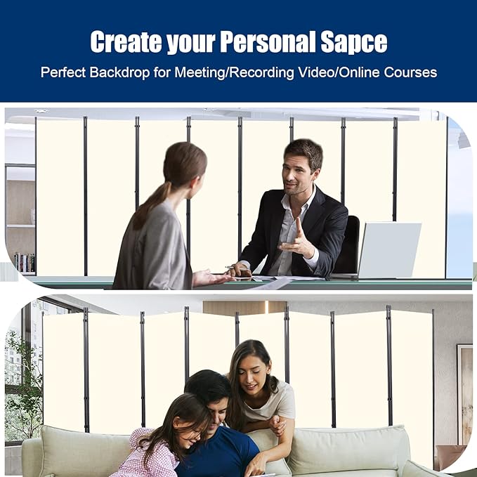 Room Divider 6FT Portable Room Dividers and Folding Privacy Screens, 176'' W Fabric Divider for Room Separation, 8 Panel Partition Room Dividers Freestanding Wall Divider Screen for Dorm Studio Office