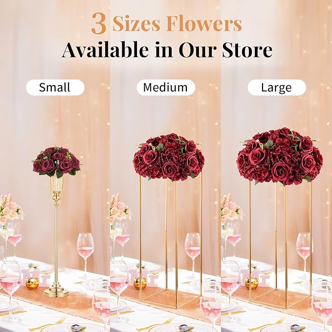 NUPTIO Flower Wedding Centrepieces for Tables: 10 Pcs Burgundy Artificial Flowers Roses Balls 14.2 inch Diam for Centerpiece Fake Silk Rose Arrangements Weddings Reception Birthday Party Decoration