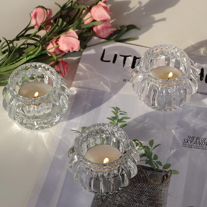 Woho Clear Votive Candle Holders Set of 6,Tealight Candle Holder Bulk for Wedding Party, Glass Tea Lights Candle Holder for Table Centerpiece, Christmas Decor