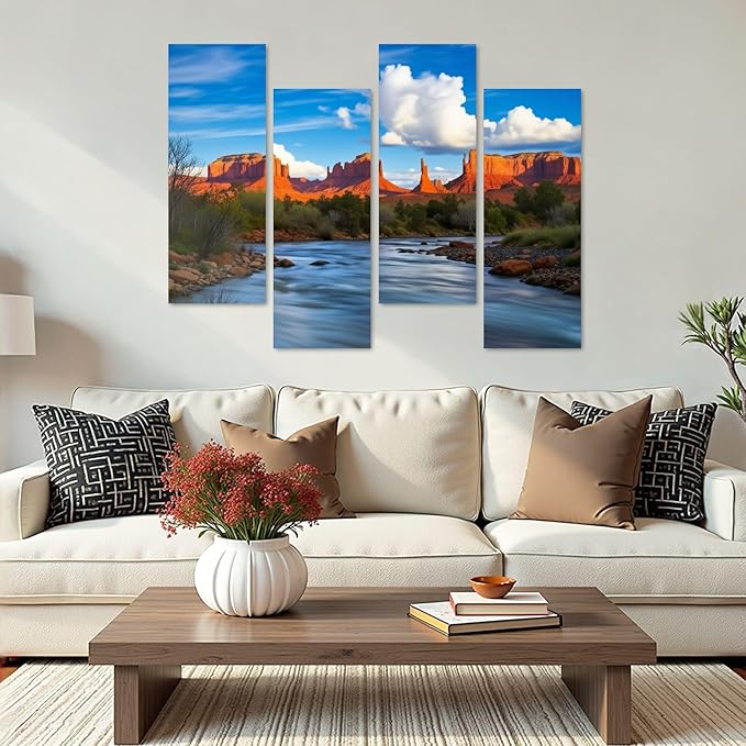 Canvas Wall Art Prints Pictures Cathedral Rock Sedona Framed Posters Modern Wall Painting Artwork Gift Home Decor for Living Room Ready to Hang 4 Panel