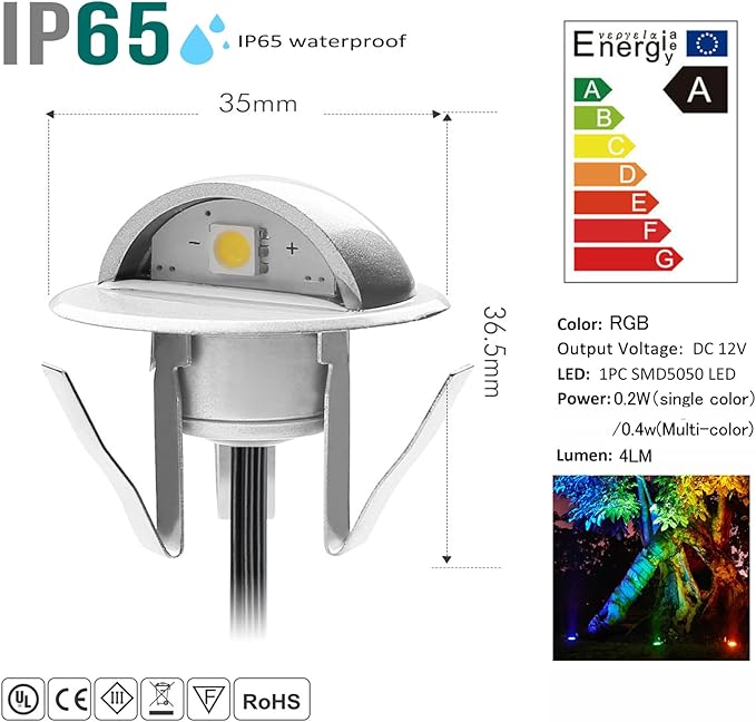 30 Pack LED Stair Lights Kit Outdoor 1-2/5" 0.2W-0.4W Low Voltage Waterproof IP65 Multi-Color RGB Recessed Wood LED Deck Lighting Yard Garden Patio Step Landscape Pathway Decor Lamps（RGB）