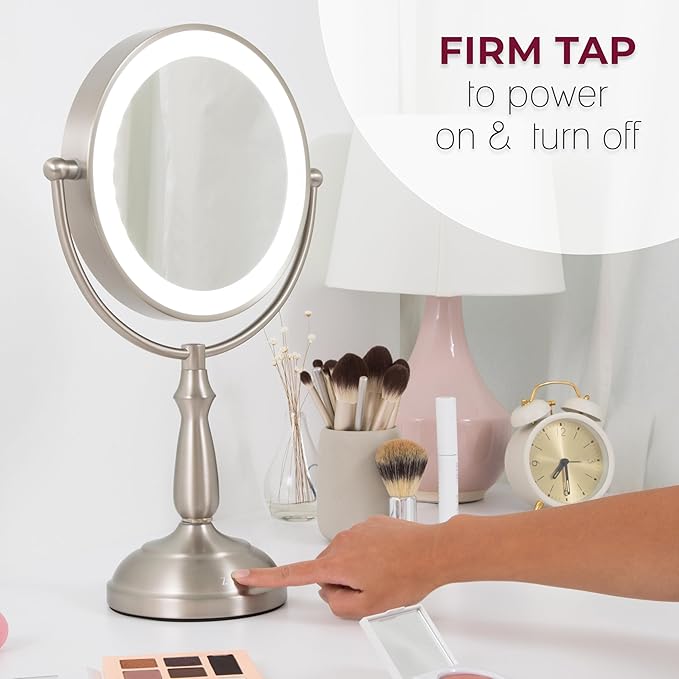 Zadro 11" Makeup Mirror with Lights and Magnification Dimmable Touch LED Lighted Makeup Mirror with Magnification (Large | 11" x 17" | 5X/1X, Satin Nickel)