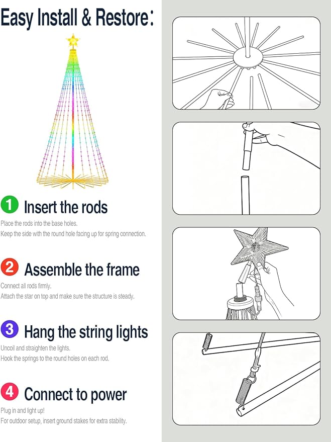 Popotan 10FT Smart RGB Christmas Tree Cone Lights, 514 LEDs App & Remote Control, Music Sync, Timer & Memory Function, Waterproof Outdoor Christmas Decorations for Yard Patio Garden Holiday Display