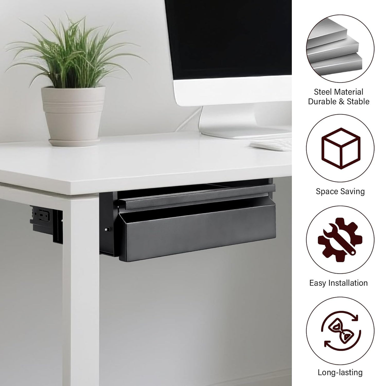 Under Desk Drawer 15.7" x 11.8" x 4.3", Under Desk Pull Out Drawer 4.3” & 7.5” Optional Bracket Height, Storage Organizer for Workbench with Drawers
