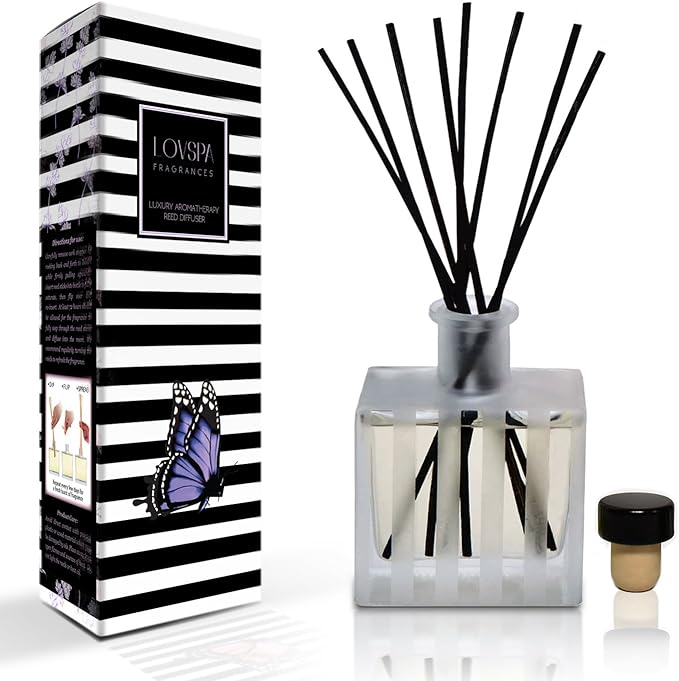 LOVSPA Reed Diffuser Set, French Lavender Scented Oil Diffuser with Sticks, Home Fragrance Accessories for Bathroom Shelf Decor, Aroma Diffusers for Home or Office Desk, USA Made