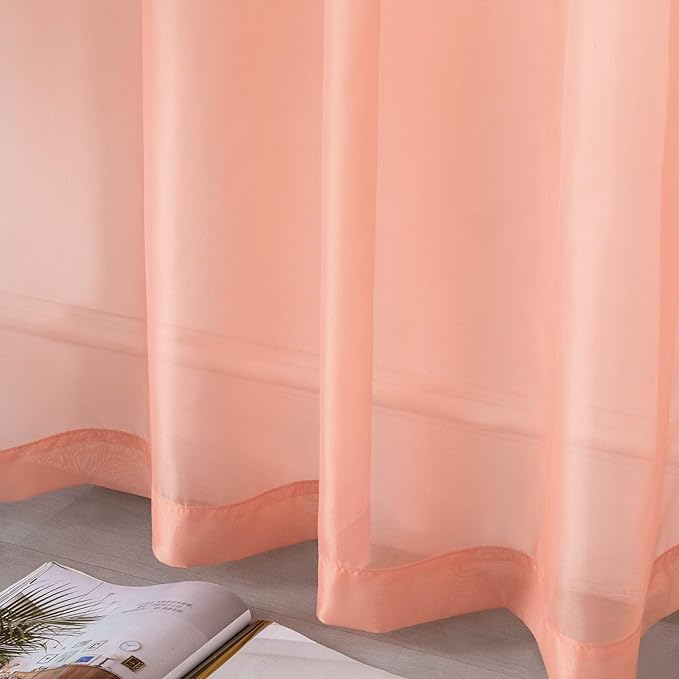 DUALIFE Blush Pink Sheer Curtains 45 inches Long for Girls Room with Rod Pocket Small Short Sheer Pink Voile Window Drapes 45 Inches Long for Nursery Kitchen Bathroom Basement 52x45 Inch 2 Panels