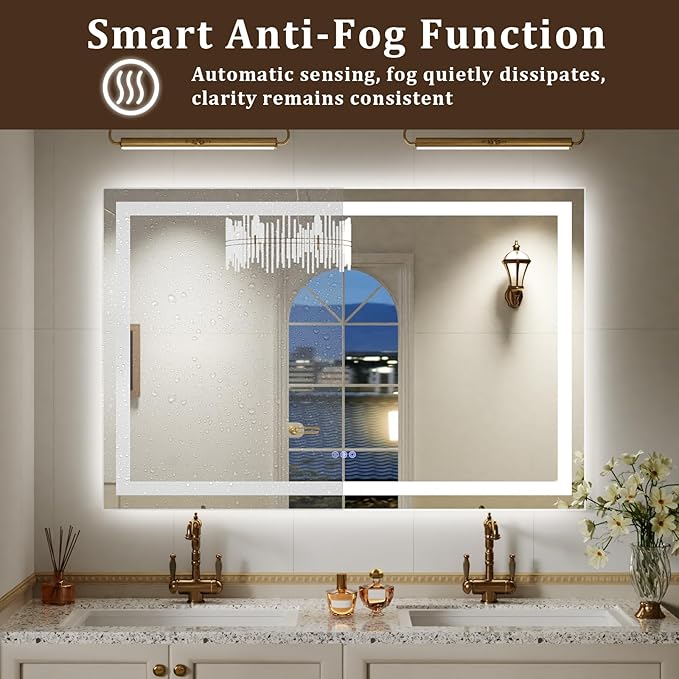 30"x22" Smart LED Bathroom Mirror - Dimmable Brightness, Backlit & Frontlit Lighting, 3 Color Modes, Anti-Fog, Memory Function, Wall Mounted Lighted Vanity Makeup Mirror