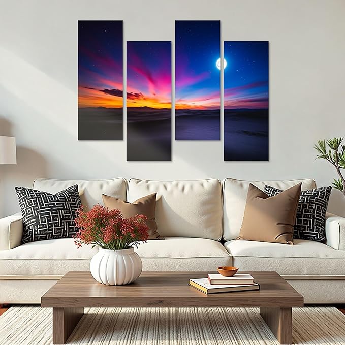 Canvas Wall Art Prints Pictures Moon sky Framed Posters Modern Wall Painting Artwork Gift Home Decor for Living Room Ready to Hang 4 Panel