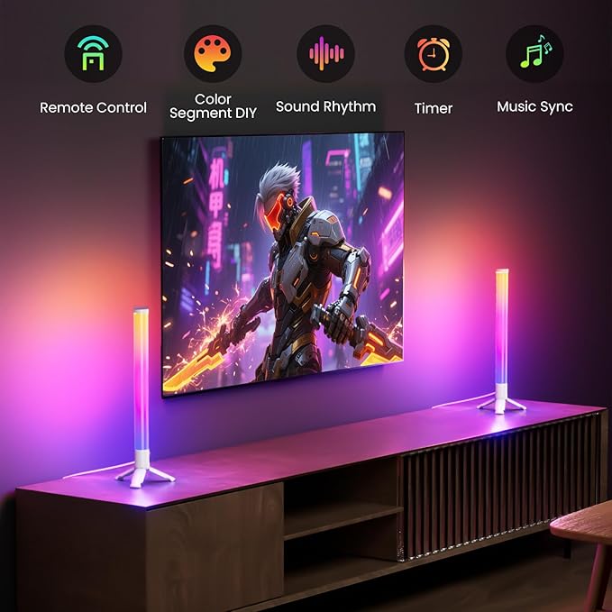 TJOY 360° Smart Light Bars, LED Game Desk Lights, TV Monitor Backlight with Music Sync, RGB Light Bar with Remote Control, Ambient Lighting for PC, Table, Gaming Room(White,Plastic Material)