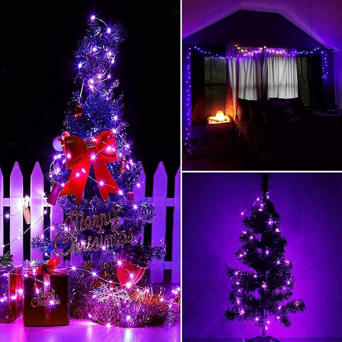 RUICHEN Plug in Fairy String Lights with Switch, Waterproof 66 Ft 200 LED Copper Wire Firefly Lights for Christmas, Parties, Wedding, Ceiling, Craft, Vases, Purple