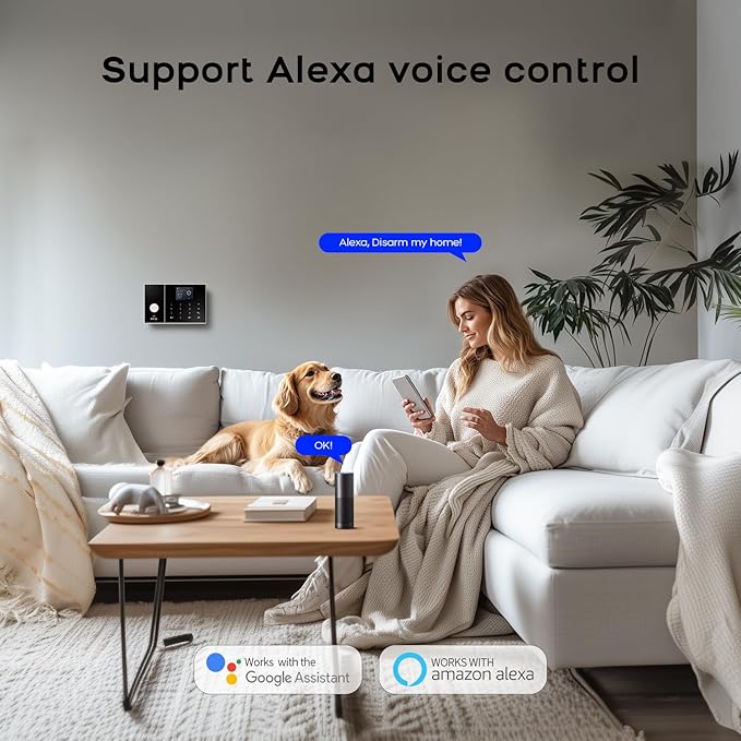 PGST WiFi Alarm System for Home Security,DIY Door Alarm Sensors,Tuya App Remote Control,Compatible with Alexa&Google for Villa,Apartment,Cabage,No Contract Fee