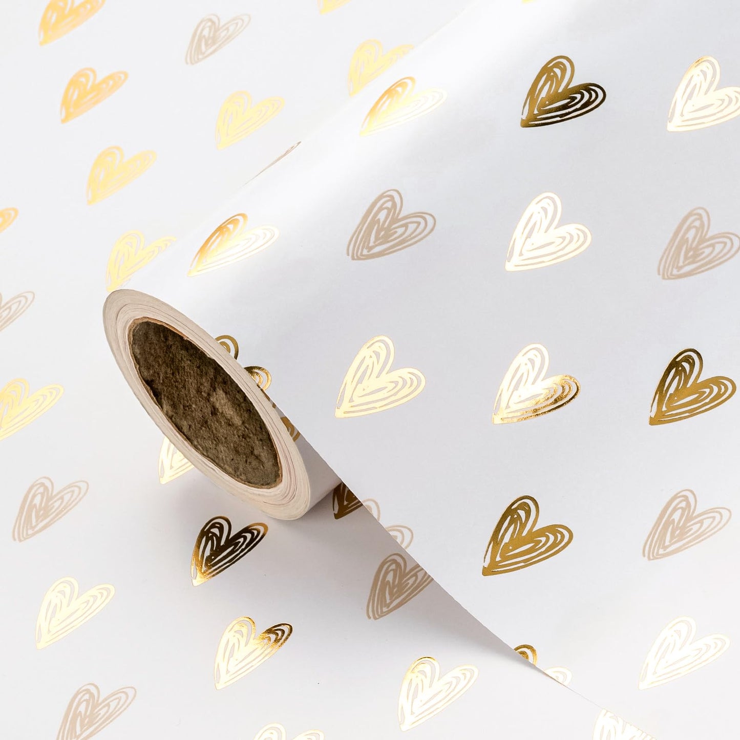 WRAPAHOLIC 30 Inch Jumbo Heart Wrapping Paper Roll - 30 Inch x 16.5 Feet - Gold Foil Heart Design for Valentines Day, Wedding, Bridal Shower, Birthday, Baby Shower