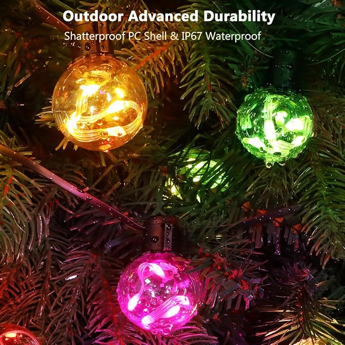 Outdoor String Lights, 25ft 20 G40 Bulbs LED Color Changing Hanging Lights Dimmable with 220+ Scene Modes, App Control, IP65 Waterproof Globe Bulb for Indoor Patio Backyard Balcony Decor