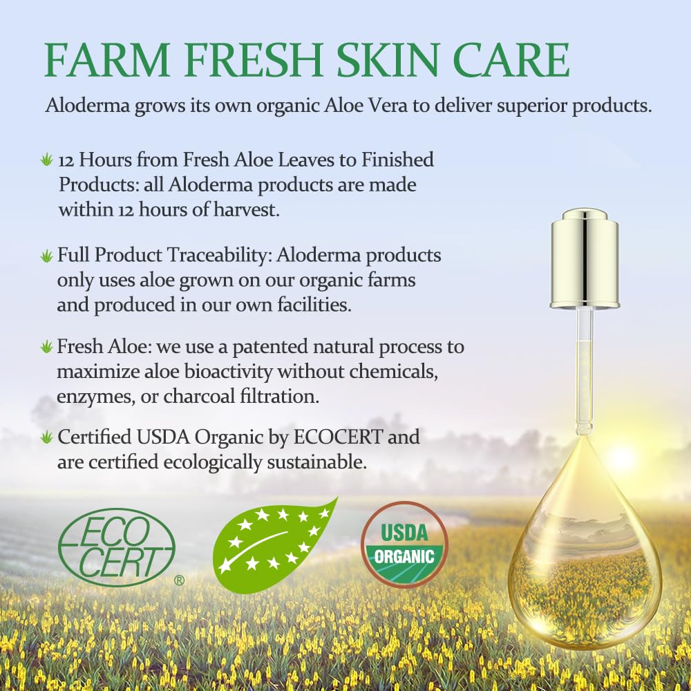 Aloderma Organic Aloe Vera Gel for Body Made within 12 Hours of Harvest, 96% Pure Aloe Vera Gel for Skin, Scalp, & Hair, Soothing Aloe Face Moisturizer, Multipurpose, Hydrating Aloe Gel, 7oz, 6 Pack