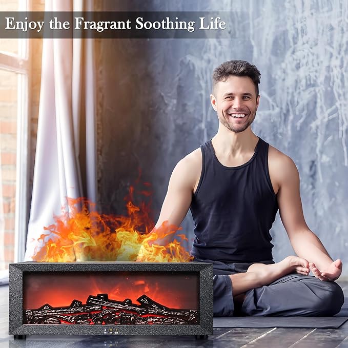 Fireplace Aroma Diffuser with Remote Control - 7 Color Changing LED Flame Essential Oil Diffuser, 1/3/5 Hour Timer, Ultrasonic Cool Mist Humidifier for Home, Office, Yoga Meditation, Spa