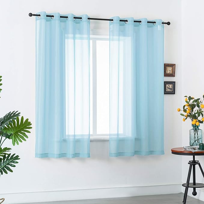 DUALIFE Sky Blue Voile Sheer Grommet Curtains,Look Semi Natural Light Flow Sheer Drapes,Elegant Solid Color Touch Soft Drapes, 52X54 Inch for Living Room Bedroom,Set of 2 Panels Light Baby Blue
