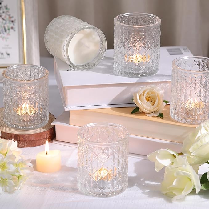 12Pcs Large Votive Candle Holders 2.8 * 3.2in Clear Tea Light Candle Holders Glass Candle Holder for Bridal Shower, Wedding, Table Centerpiece, Party, Home Decor
