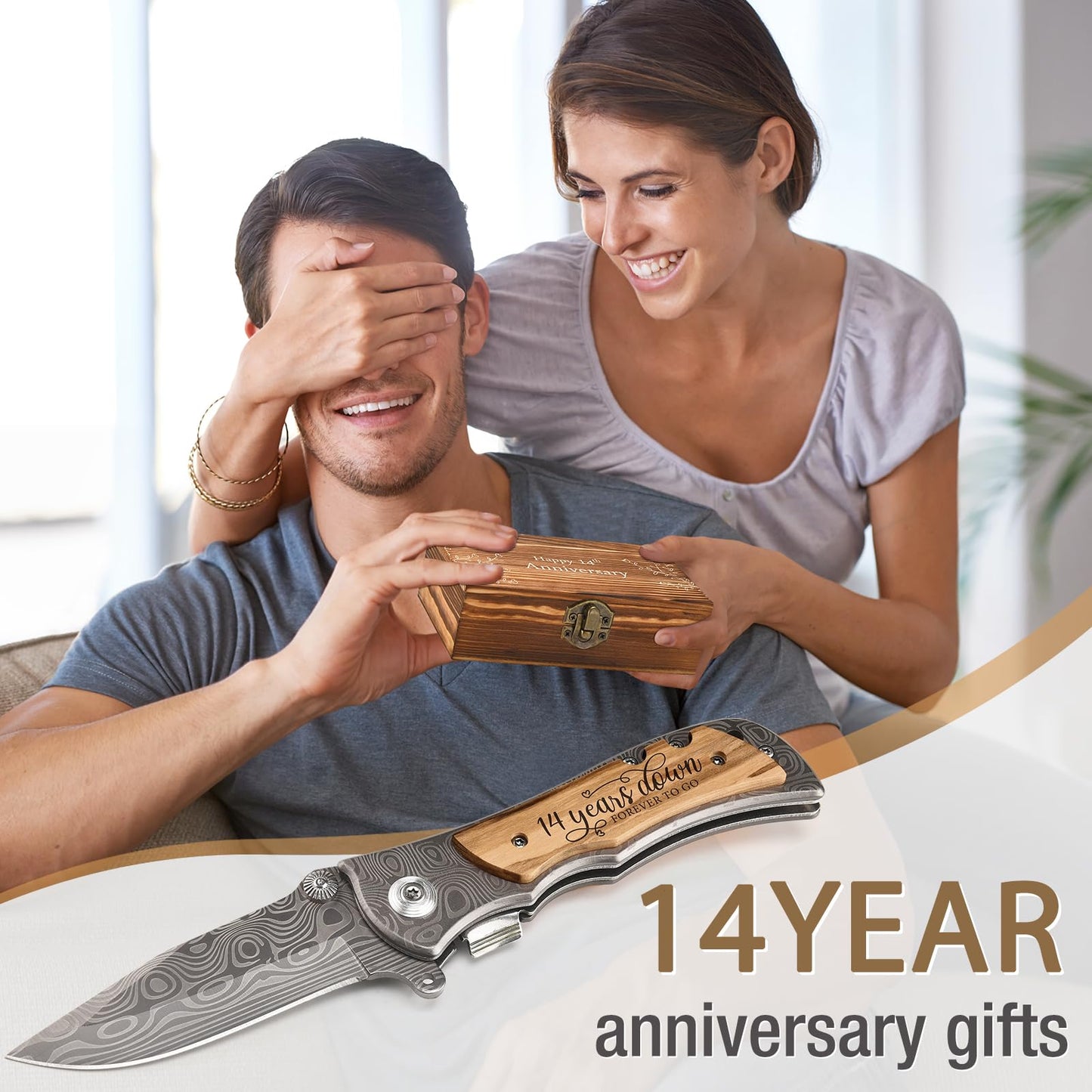 GiveGreatGift 14th Gifts Wedding Anniversary for Him, 14 years Marriage Keepsake for Men, Ivory Anniversary Present for Husband