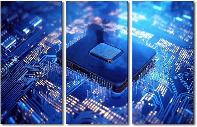 TUMOVO Semiconductor Chip Wall Decor 3 Pieces Canvas Wall Art Circuit Board Pictures Paintings Canvas Print Giclee Artwork for Home Walls Stretched and Framed Ready to Hang, 42" Wx28 H