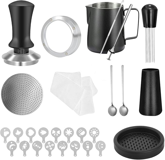 27 PCS Espresso Accessories Kit,Barista Kit 51mmCoffee Tamper Set- with Tamper,Frothing Pitcher，WDT Tool,Espresso Puck Screen and Dosing Funnel,Latte Art Kit