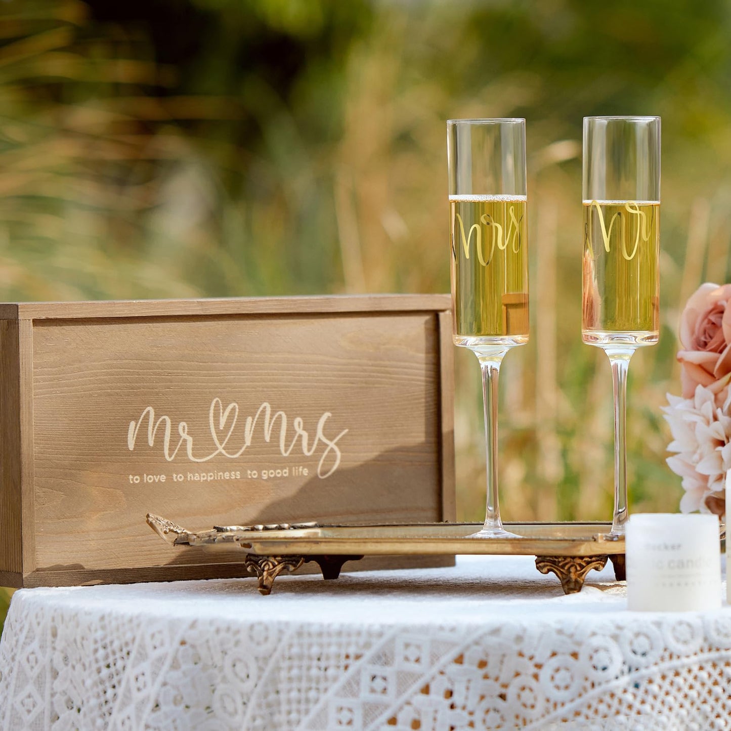 AW BRIDAL Wedding Champagne Flutes set of 2, Crystal Champagne Flutes for Mr and Mrs Glasses Wedding Bridal Shower Gift Engagement Gifts for Bride and Groom
