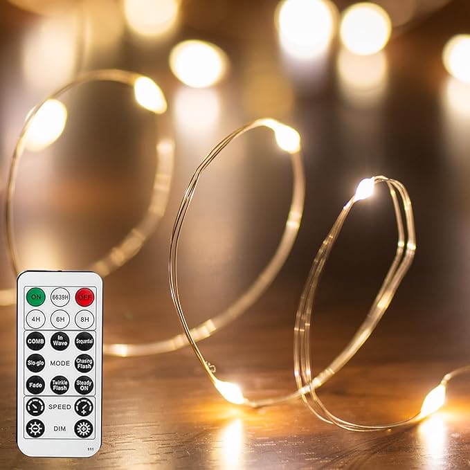 Dazzle Bright Fairy Lights, 66 FT 200 LED USB Power Photo String Lights with Remote, 8 Modes Waterproof Dorm Lights for Home Indoor Party Tree Yard Christmas Decorations (Warm White)