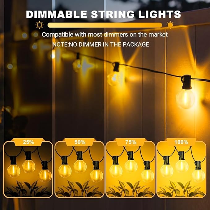LAMPHOME 4 Pack LED Outdoor String Lights, 26FT Yellow Patio Lights with 12+1 Edison Shatterproof Bulbs,Waterproof Connectable Dimmable Outside Hanging Lights for Backyard Porch Garden Party Decor