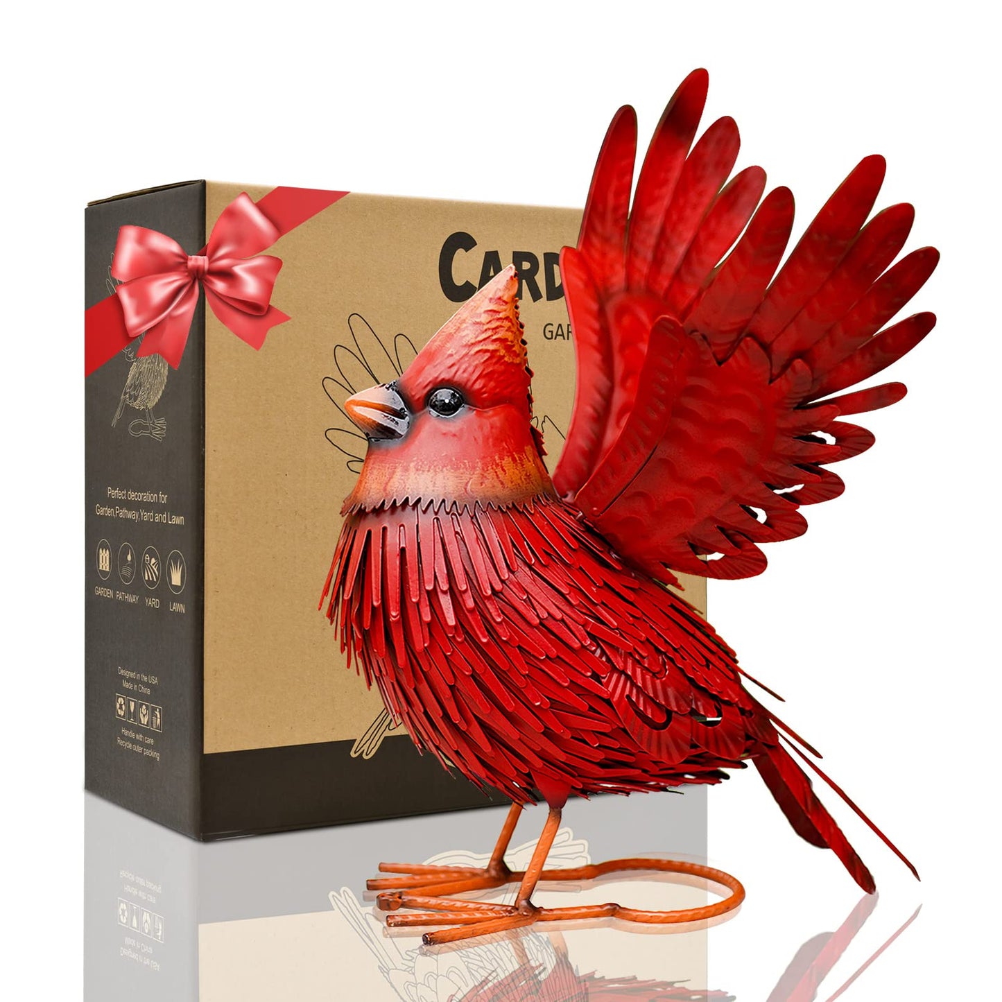 Nacome Cardinal Garden Decor Metal Yard: Art Outdoor Sculptures & Statues Large Red Bird Ornaments for Patio Balcony Front Backyard - Gifts for Grandma Mom