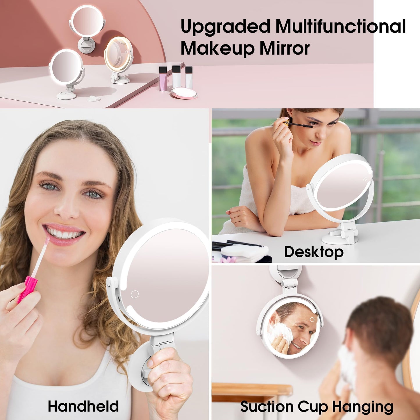 Magnifying Mirror with Light 30X, 2-Sided 30x/1x Magnifying Mirror with Suction Cup, 360° Rotation Wall Mounted Makeup Mirrors with Lights and Magnification, 3 Lighting Modes Adjustable Brightness