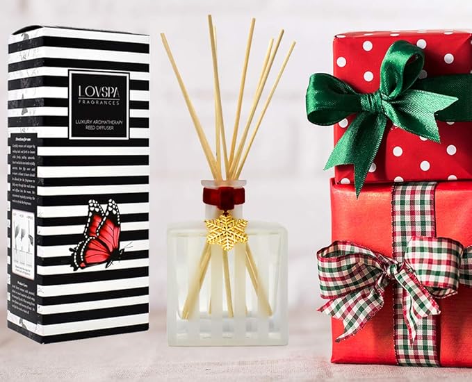 LOVSPA Reed Diffuser Set, Holiday Scented Oil Diffuser with Sticks, Home Fragrance Accessories for Bathroom Shelf Decor, Aroma Diffusers for Home or Office Desk, USA Made