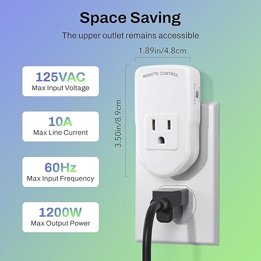 BN-LINK Wireless Remote Control Outlet Electrical Switch for Lights, Fans, Christmas Lights, Small Appliance, 100ft Long Range White (Learning Code, 3Rx-2Tx) 1200W/10A, ETL & FCC Certified