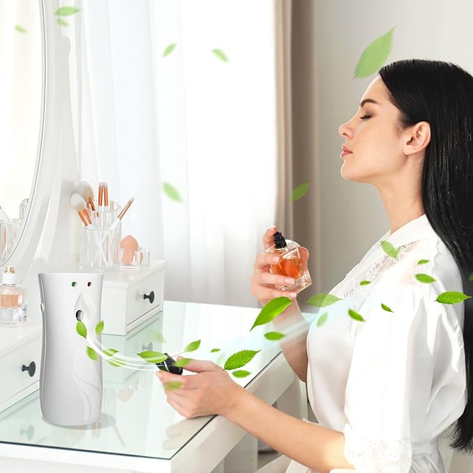 2PCS Automatic Air Freshener Spray Dispenser,Free Standing or Wall Mounted Automatic Fragrance Dispenser-Commercial and Home Use-Multiple Time Scent/Mist Release Settings for Room Sprayer (White)