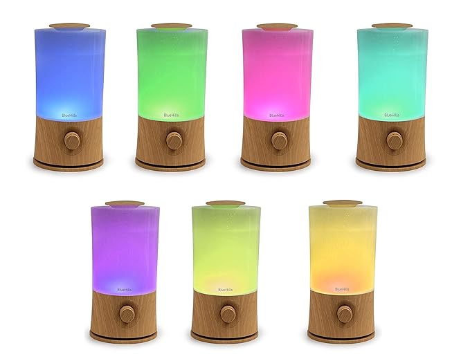 BlueHills Premium 2000 Ml Set of 2 Large Essential Oils Diffusers for Large Rooms Big Capacity Models Adjustable Cool Mist Great Gift – Value Pack of 2 Wood Grain and White
