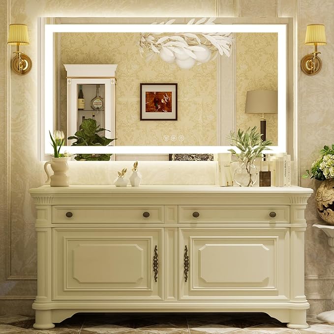 36"x 48"LED Bathroom Mirror, Backlit + Front Lit, LED Bathroom Mirror with Lights for Wall, 3 Colors, Anti-Fog, Dimmable Brightness, Tempered Glass