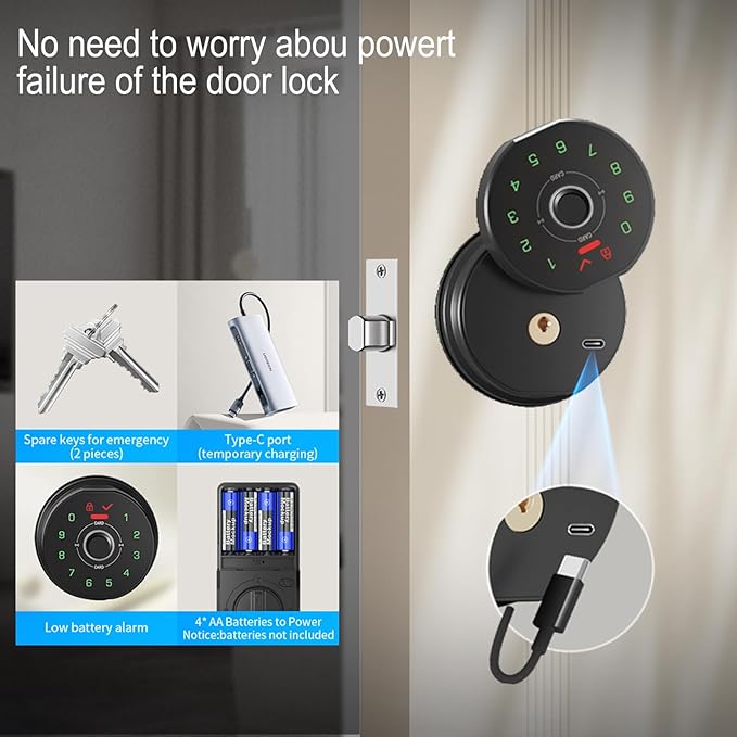 keyless Entry Door Lock deadbolt with Handle Set- Front Door Fingerprint Smart Locks with 2 Lever Handles-Keypad Code Deadbolt -App Control,Auto Lock,Easy to Install