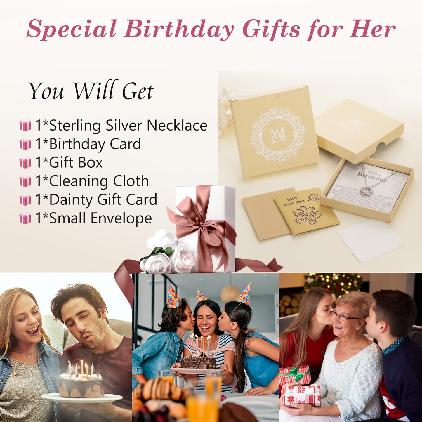 Annamate 50th Birthday Gifts for Women 925 Sterling Silver 5 Circles Necklace For Her Five Decade Jewelry 50 Years Old Birthday Gift