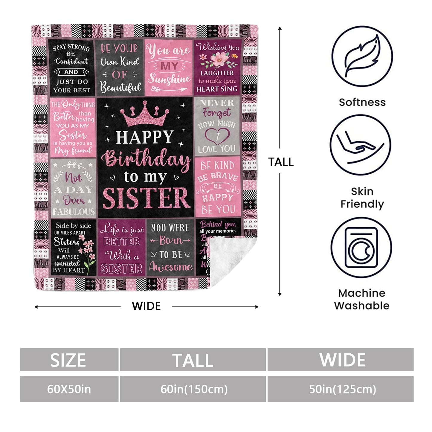 Mosslink Sister Birthday Gifts from Brother, Birthday Gifts for Sister Adult Throw Blanket 60"x50"