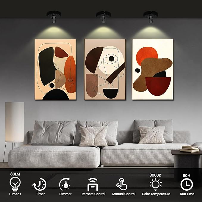 Spotlight Battery Powered, Wireless Picture Light, Accent Spot Light for Indoor Plant Tree, Display LED Puck Lights with Remote and Timer, Stick Uplighting for Photo Painting Dartboard Wall Decor Art