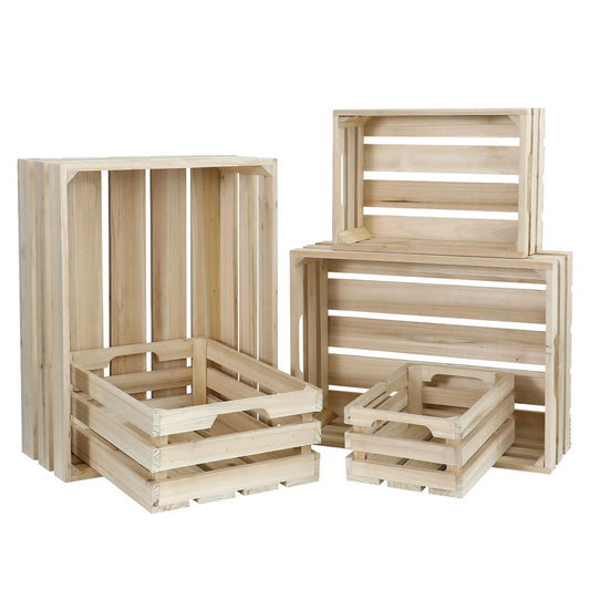 MACVAD 5-Piece Rustic Wooden Crates Unfinished Set, Wall Mountable Slatted Storage Crates with Handles, Farmhouse Wooden Crates for Display & Organizer for Home Decor