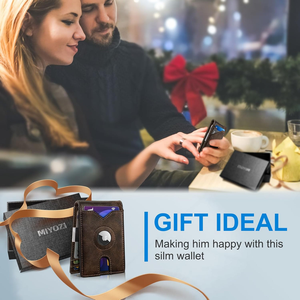 Airtag Wallet for Men,with Money Clip 11 Cards Slim Front Pocket Leather RFID Blocking Wallet with Gift Box