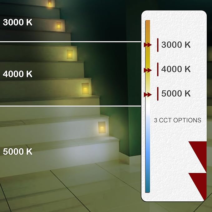Ciata LED Stair Lights - 3 CCT Options (3000K/4000K/5000K) | 3 Watt Step Lights for Indoor and Outdoor Stairs | Ideal for Home Theater and Outdoor Stairway Lighting | Black Finish, Vertical