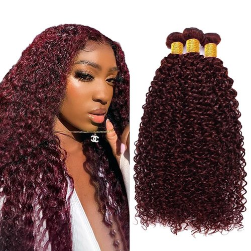 Condescension Human Hair Bundles Burgundy 99J Jerry Curly 18 20 22 Inch Bundles Human Hair 100% Unprocessed Burgundy Soft Sewn In Hair with Double Weft for Black Women