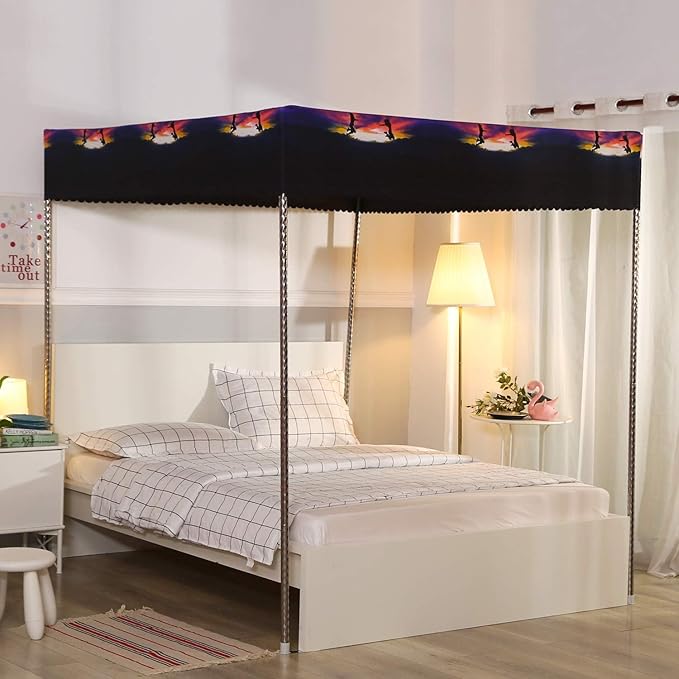Mengersi Galaxy Star Canopy Bed Curtains Full Size,Canopy Curtains Bedroom Decoration for Girls Adults Windproof Lightproof Bed Canopies Child Gift (Black)