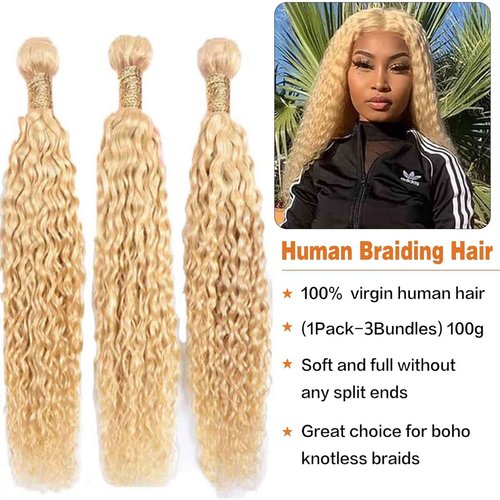 Fabimiya 18 20 22 Inch Bundles Human Hair Blonde 613# Jerry Curly Human Hair Bundles Unprocessed Soft Sewn In Hair with Double Weft for Black Women
