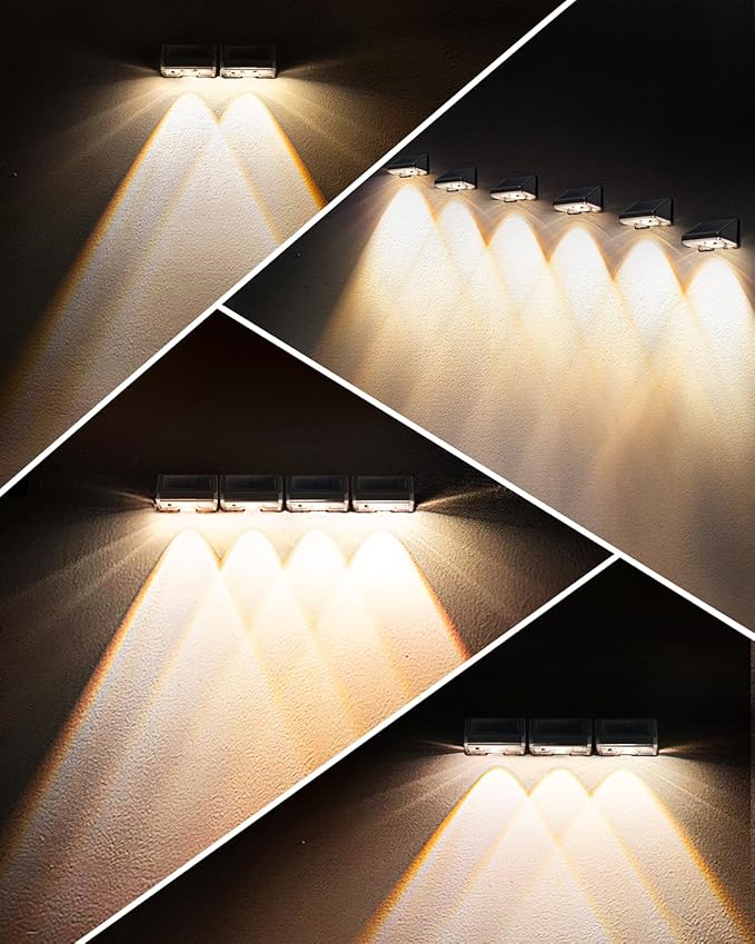 Solar Fence Lights Outdoor 8-Pack | IP67 Waterproof Wall Lights | Dusk to Dawn Auto-On/Off, Easy to Install | Decorative Solar Lights for Deck, Patio, Yard, Step, Garage, Pool (Warm White)